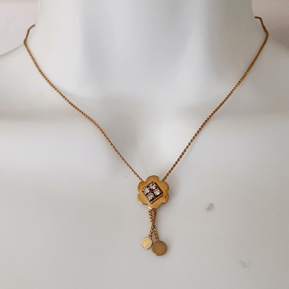 necklace gold tone crystal pendant